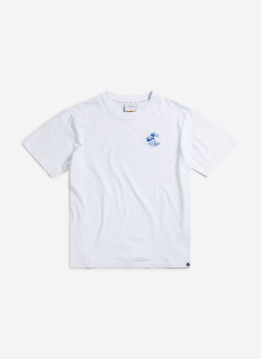 Men's Embroidered T Shirt: Wave - Heavyweight Cotton - White | Percival