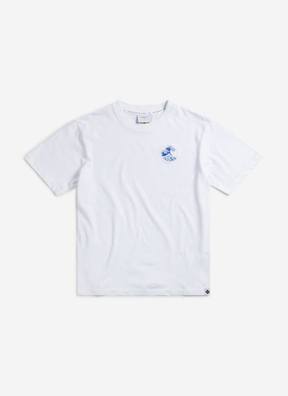 Men's Embroidered T Shirt: Wave - Heavyweight Cotton - White | Percival