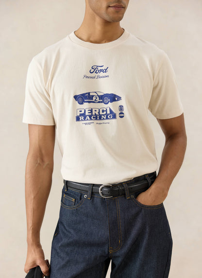 Men's Graphic Ford T Shirt - Organic Cotton - Cream - Ford x Percival | Percival