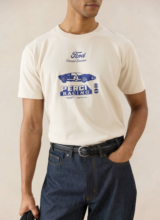 Men's Graphic Ford T Shirt - Organic Cotton - Cream - Ford x Percival | Percival