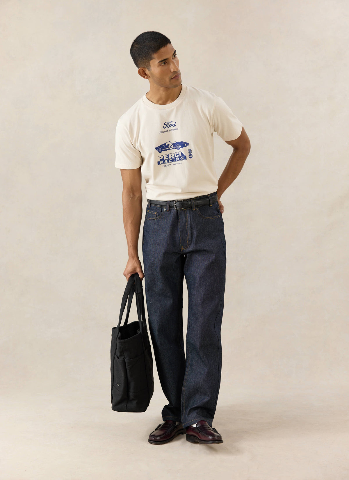 Men's Graphic Ford T Shirt - Organic Cotton - Cream - Ford x Percival | Percival