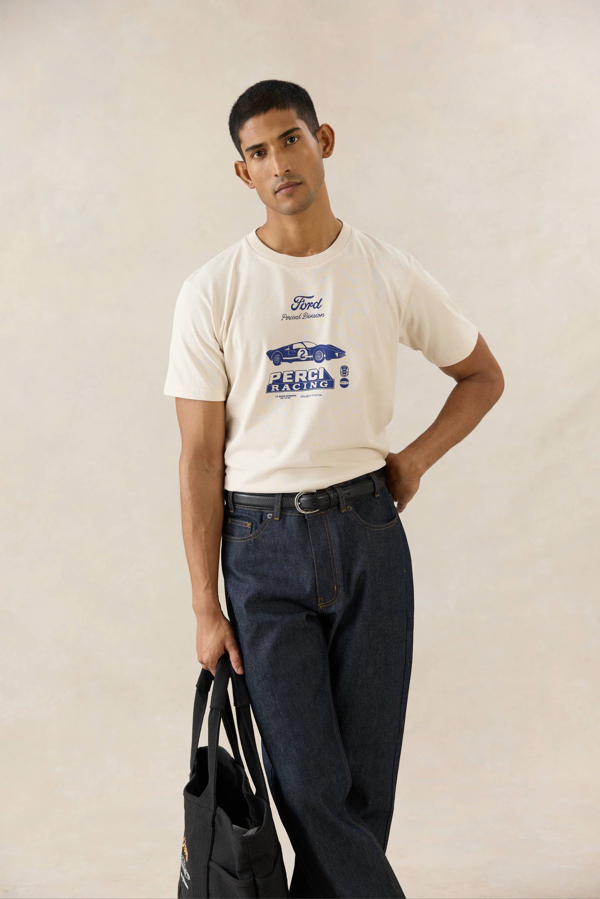 Men's Graphic Ford T Shirt - Organic Cotton - Cream - Ford x Percival | Percival