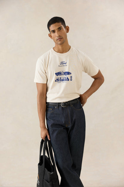 Men's Graphic Ford T Shirt - Organic Cotton - Cream - Ford x Percival | Percival