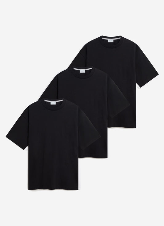 Men's Oversized Cotton T Shirts - 3 Pack - Black | Percival