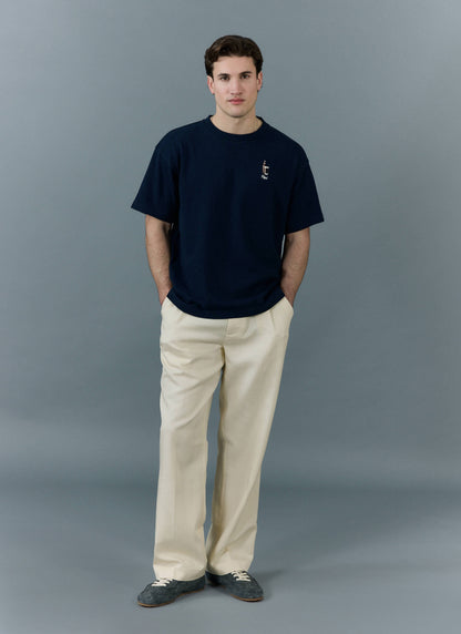 Men's Oversized T Shirt - Embroidered Stout - Cotton - Navy | Percival