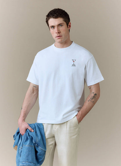 Men's Oversized T-Shirt - Perci & Rossi Martini - Organic Cotton - White | Percival