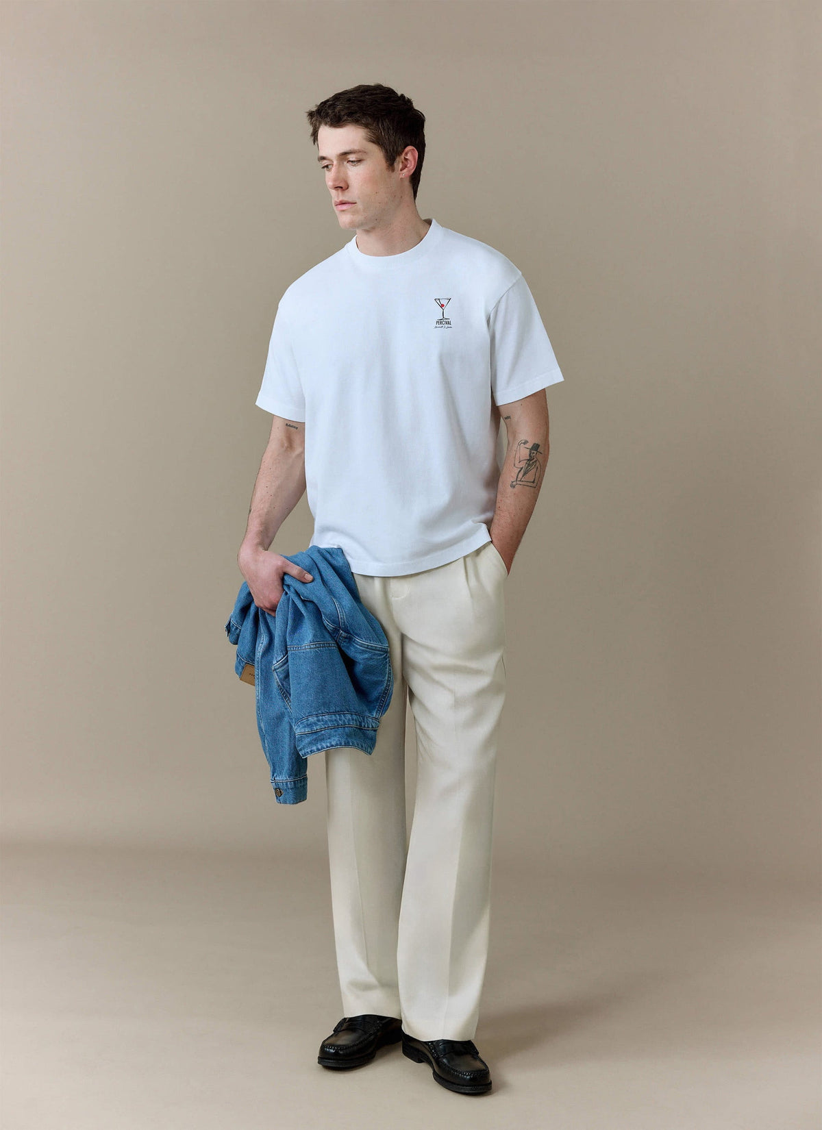 Men's Oversized T-Shirt - Perci & Rossi Martini - Organic Cotton - White | Percival