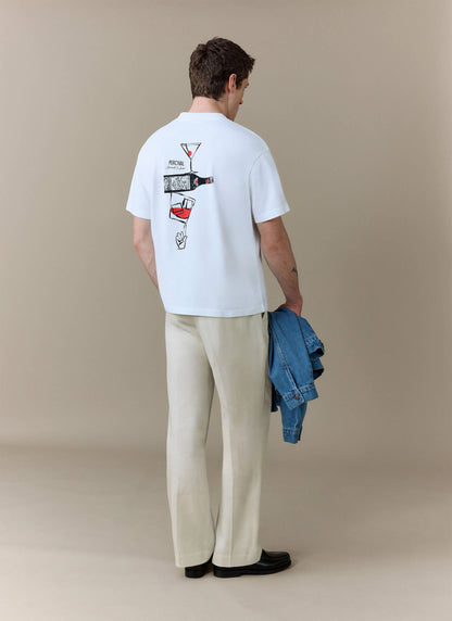 Men's Oversized T-Shirt - Perci & Rossi Martini - Organic Cotton - White | Percival