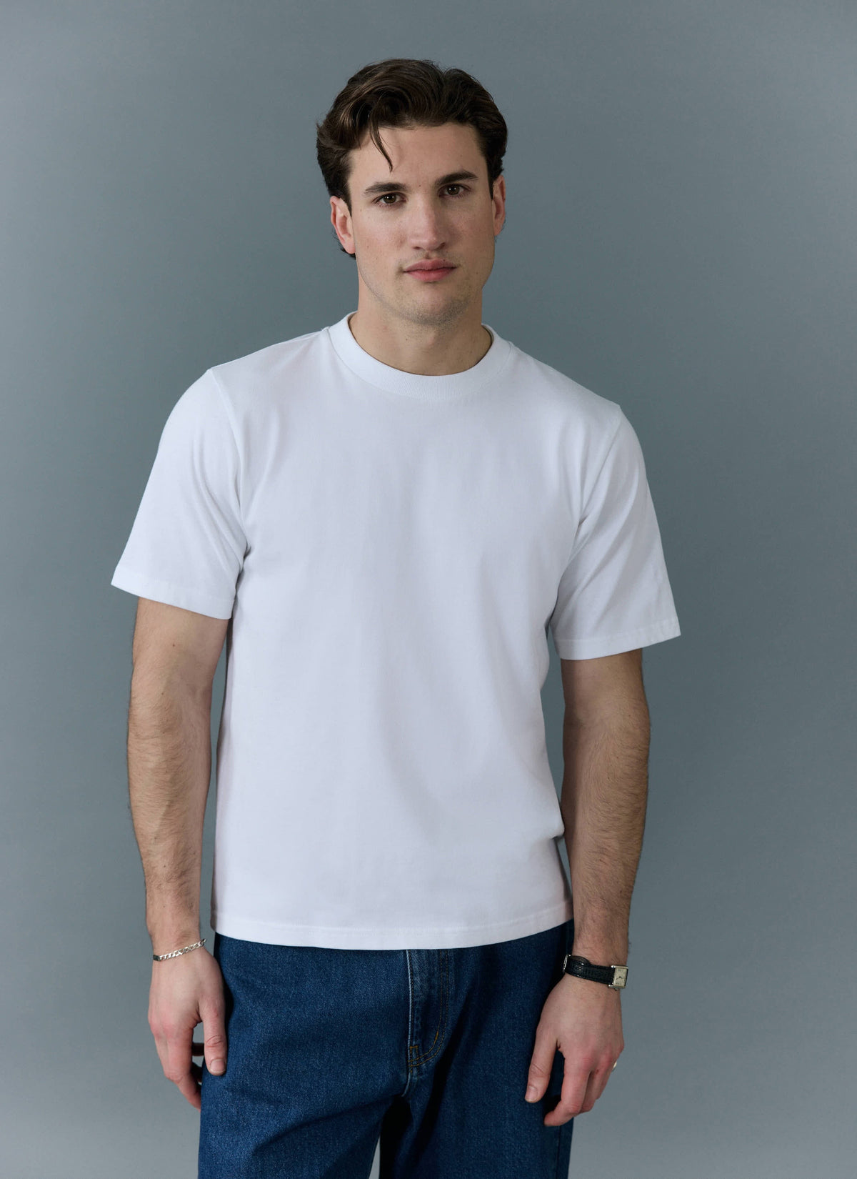 Men's Cropped Plain T Shirt - Heavyweight Cotton - White | Percival
