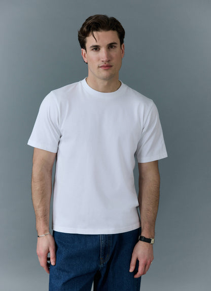 Men's Cropped Plain T Shirt - Heavyweight Cotton - White | Percival