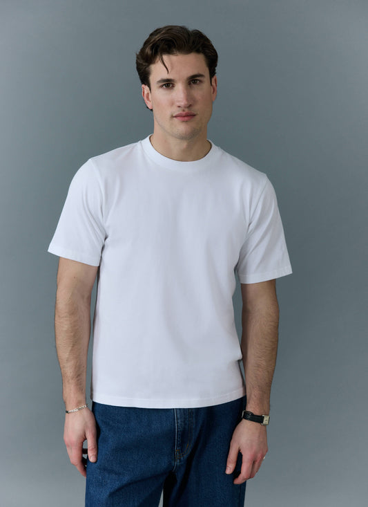 Men's Cropped Plain T Shirt - Heavyweight Cotton - White | Percival