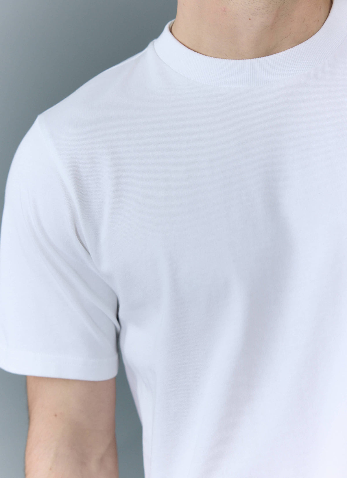 Men's Cropped Plain T Shirt - Heavyweight Cotton - White | Percival
