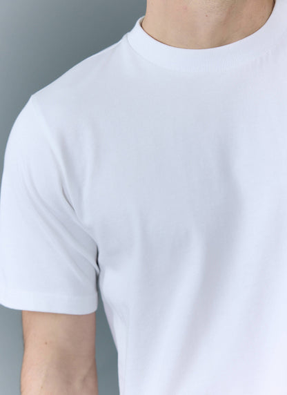 Men's Cropped Plain T Shirt - Heavyweight Cotton - White | Percival