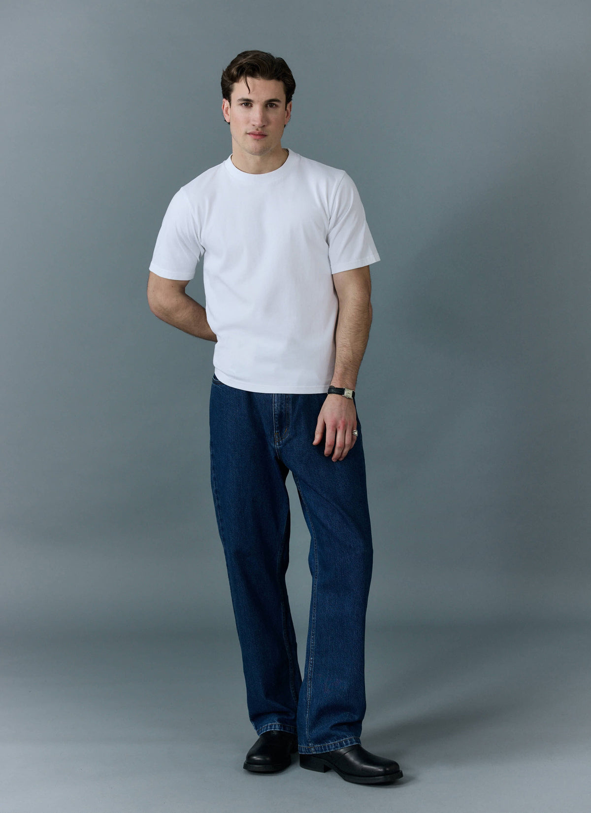Men's Cropped Plain T Shirt - Heavyweight Cotton - White | Percival