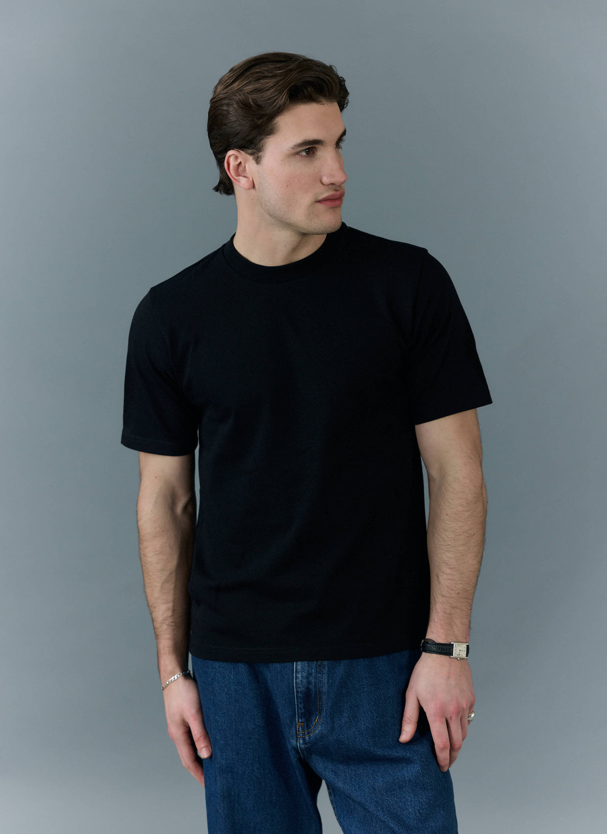 Men's Cropped Plain T Shirt - Heavyweight Cotton - Black | Percival