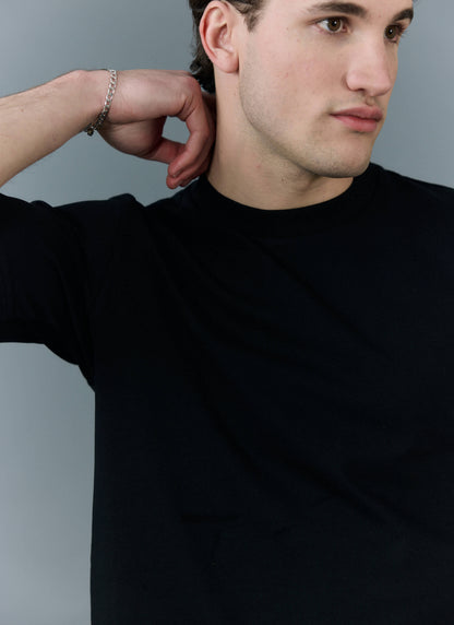 Men's Cropped Plain T Shirt - Heavyweight Cotton - Black | Percival