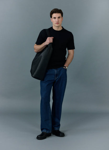 Men's Cropped Plain T Shirt - Heavyweight Cotton - Black | Percival