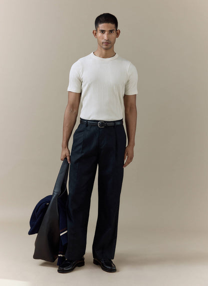 Men's Slim Fit Ribbed T-shirt: Leon - Cotton - Cream | Percival