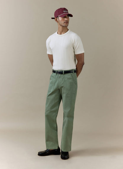 Men's Slim Fit Ribbed T-shirt: Leon - Cotton - Cream | Percival