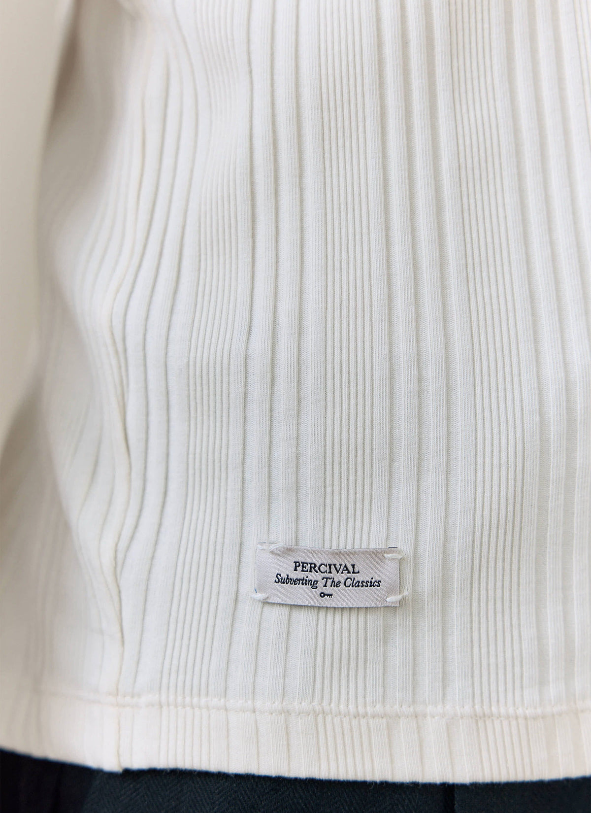 Men's Slim Fit Ribbed T-shirt: Leon - Cotton - Cream | Percival