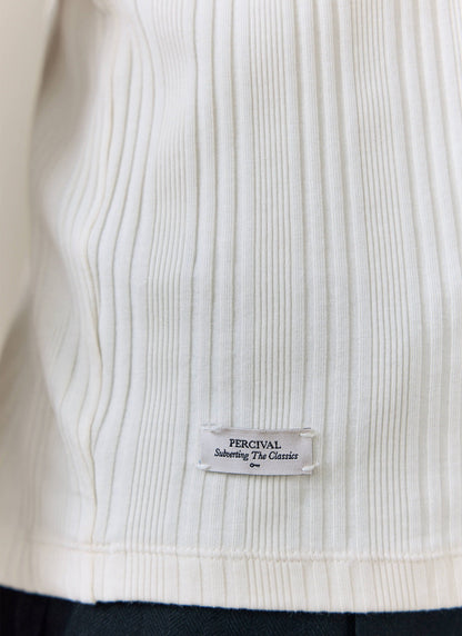Men's Slim Fit Ribbed T-shirt: Leon - Cotton - Cream | Percival