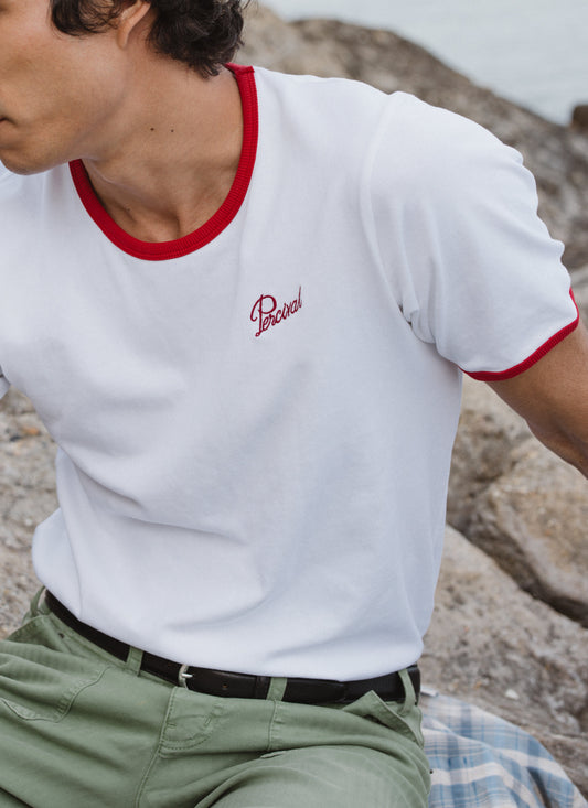 Men's Ringer T Shirt - Slim Fit - Cotton - White & Red | Percival