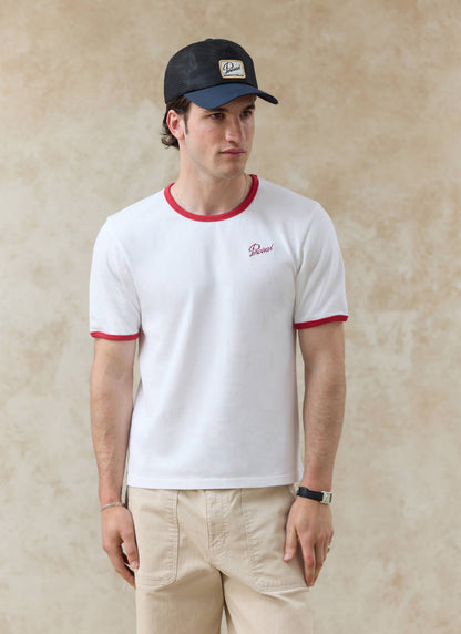 Men's Ringer T Shirt - Slim Fit - Cotton - White & Red | Percival
