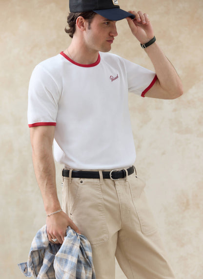 Men's Ringer T Shirt - Slim Fit - Cotton - White & Red | Percival