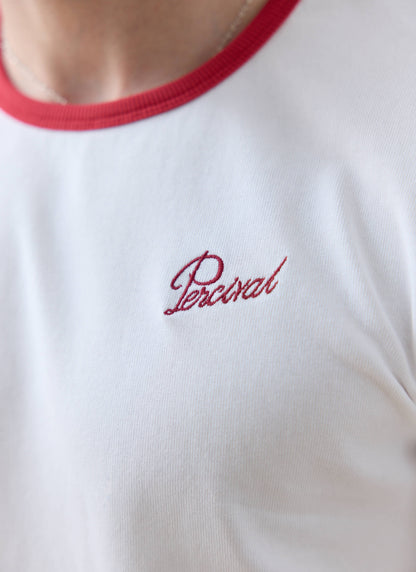 Men's Ringer T Shirt - Slim Fit - Cotton - White & Red | Percival