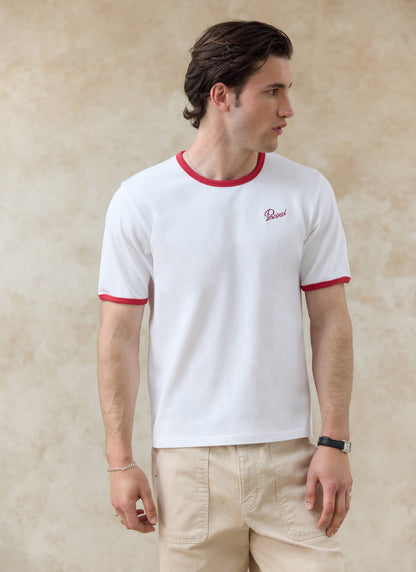 Men's Ringer T Shirt - Slim Fit - Cotton - White & Red | Percival