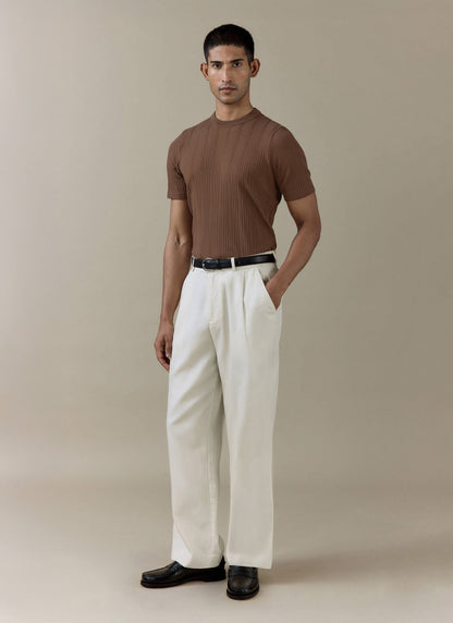 Men's Slim Fit RIbbed T Shirt: Leon - Cotton - Brown | Percival