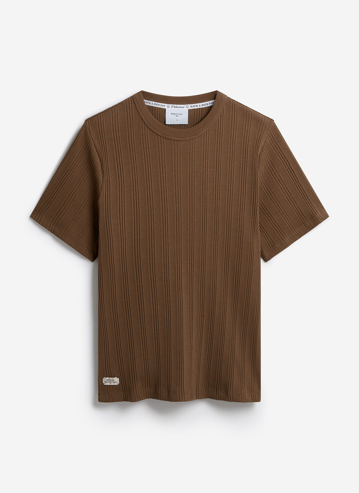 Men's Slim Fit RIbbed T Shirt: Leon - Cotton - Brown | Percival