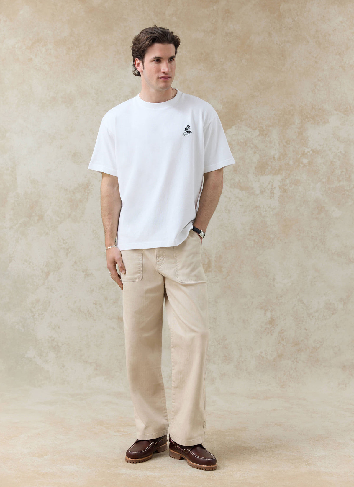 Men's Embroidered White T Shirt - Palmer - Cotton | Percival
