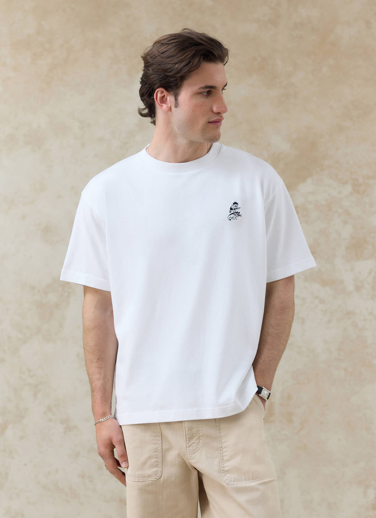 Men's Embroidered White T Shirt - Palmer - Cotton | Percival