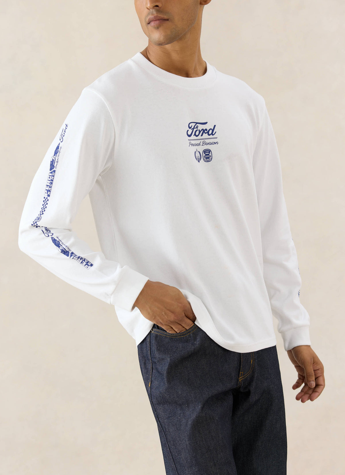 Men's Long Sleeve T Shirt - Organic Cotton - White - Ford x Percival | Percival