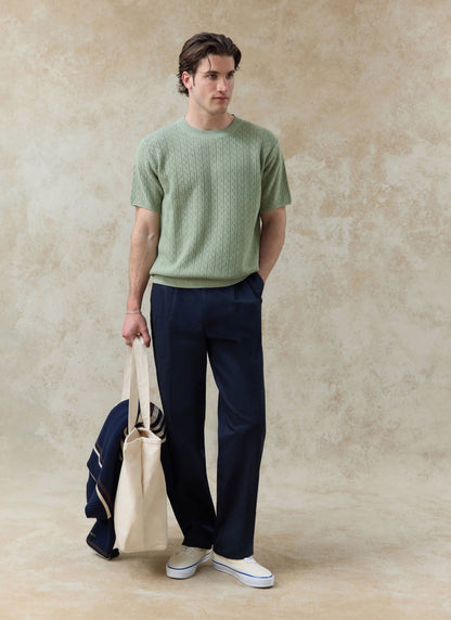 Men's Knitted T Shirt - Siena - Cotton - Pistachio Green | Percival