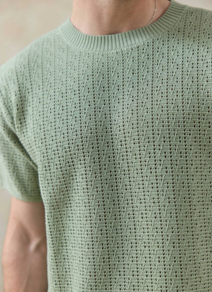 Men's Knitted T Shirt - Siena - Cotton - Pistachio Green | Percival