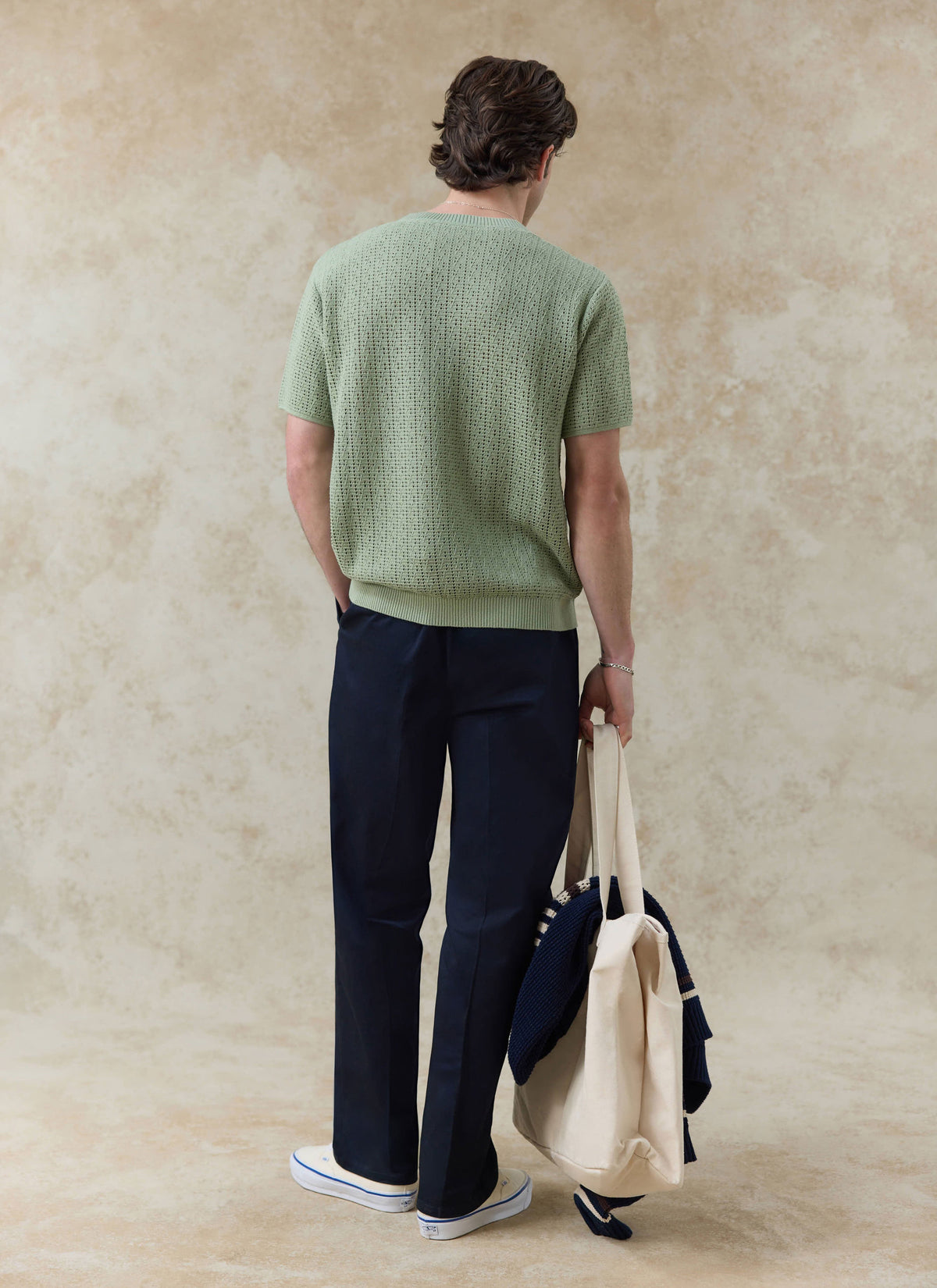 Men's Knitted T Shirt - Siena - Cotton - Pistachio Green | Percival
