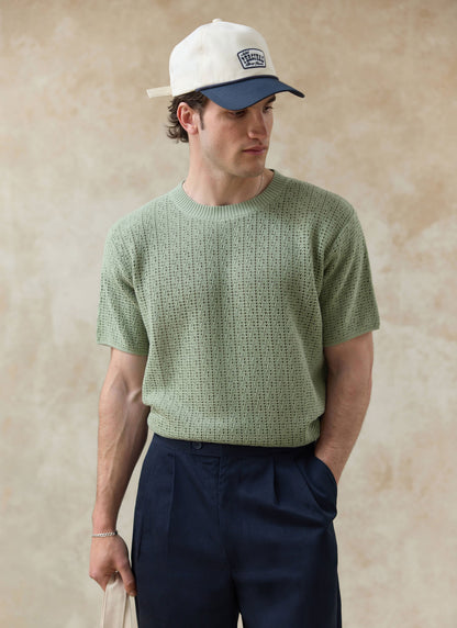 Men's Knitted T Shirt - Siena - Cotton - Pistachio Green | Percival