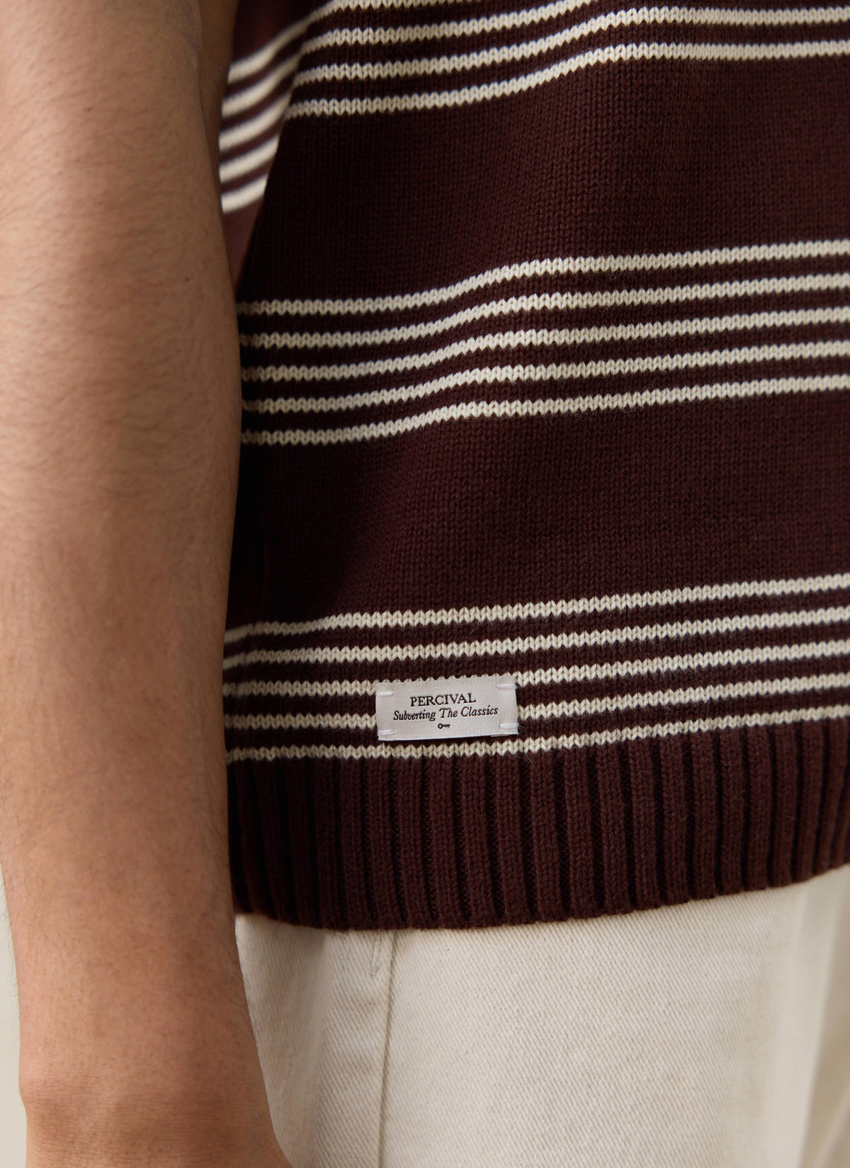 Men's Knit Cotton T Shirt - Fiction Striped - Espresso | Percival