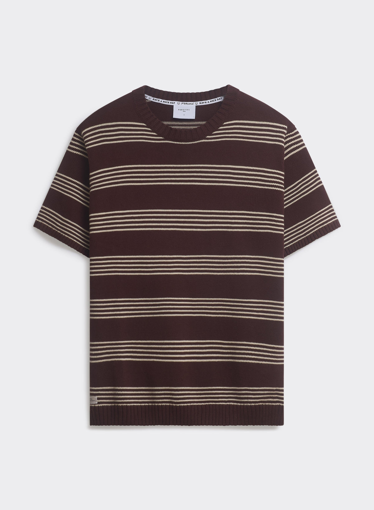 Men's Knit Cotton T Shirt - Fiction Striped - Espresso | Percival