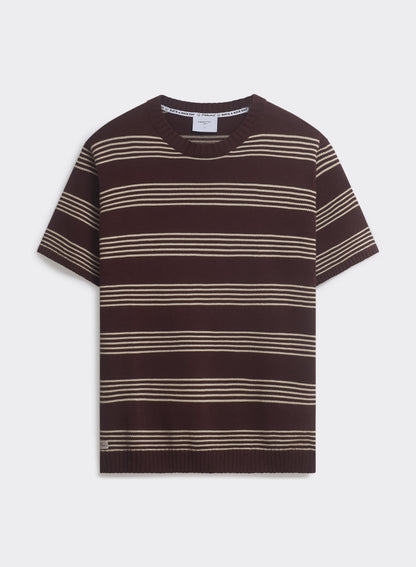 Men's Knit Cotton T Shirt - Fiction Striped - Espresso | Percival
