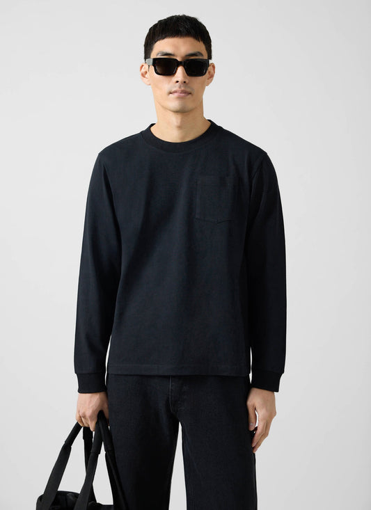 Long Sleeve Crew Neck T Shirt - Cotton - Black | Percival