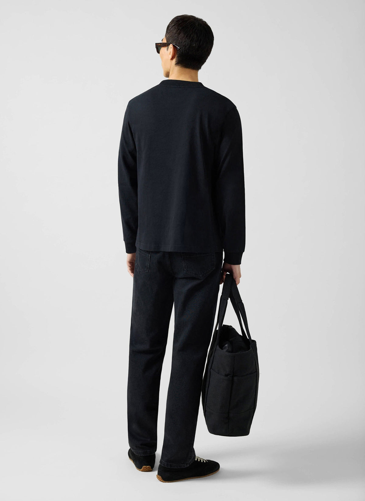 Long Sleeve Crew Neck T Shirt - Cotton - Black | Percival