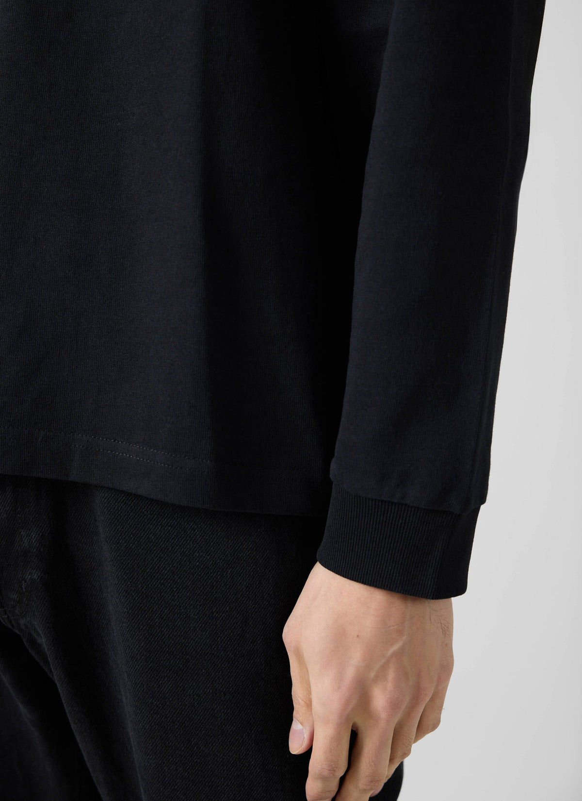 Long Sleeve Crew Neck T Shirt - Cotton - Black | Percival