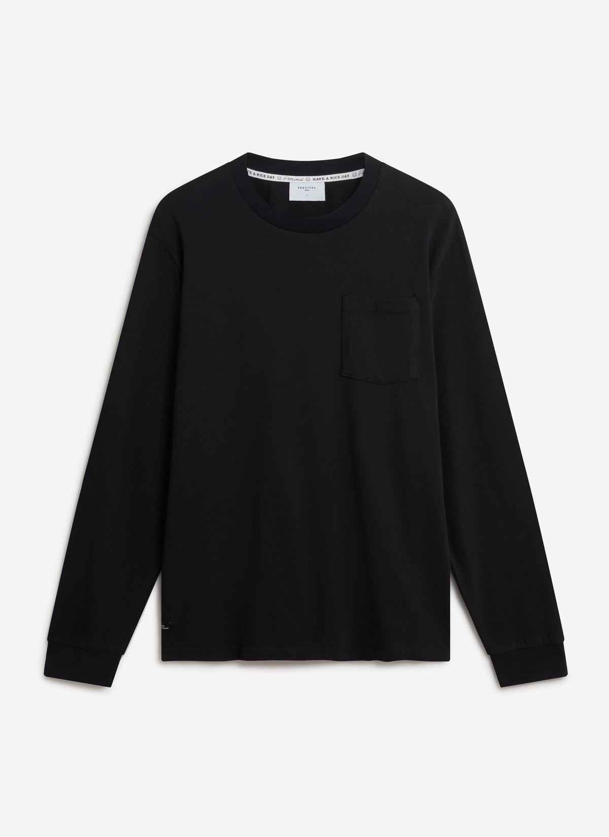 Long Sleeve Crew Neck T Shirt - Cotton - Black | Percival