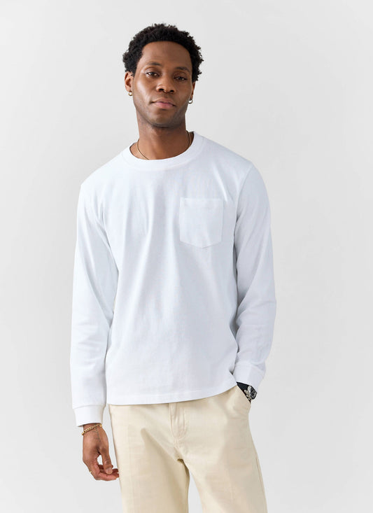Long Sleeve Crew Neck T Shirt - Cotton - White | Percival