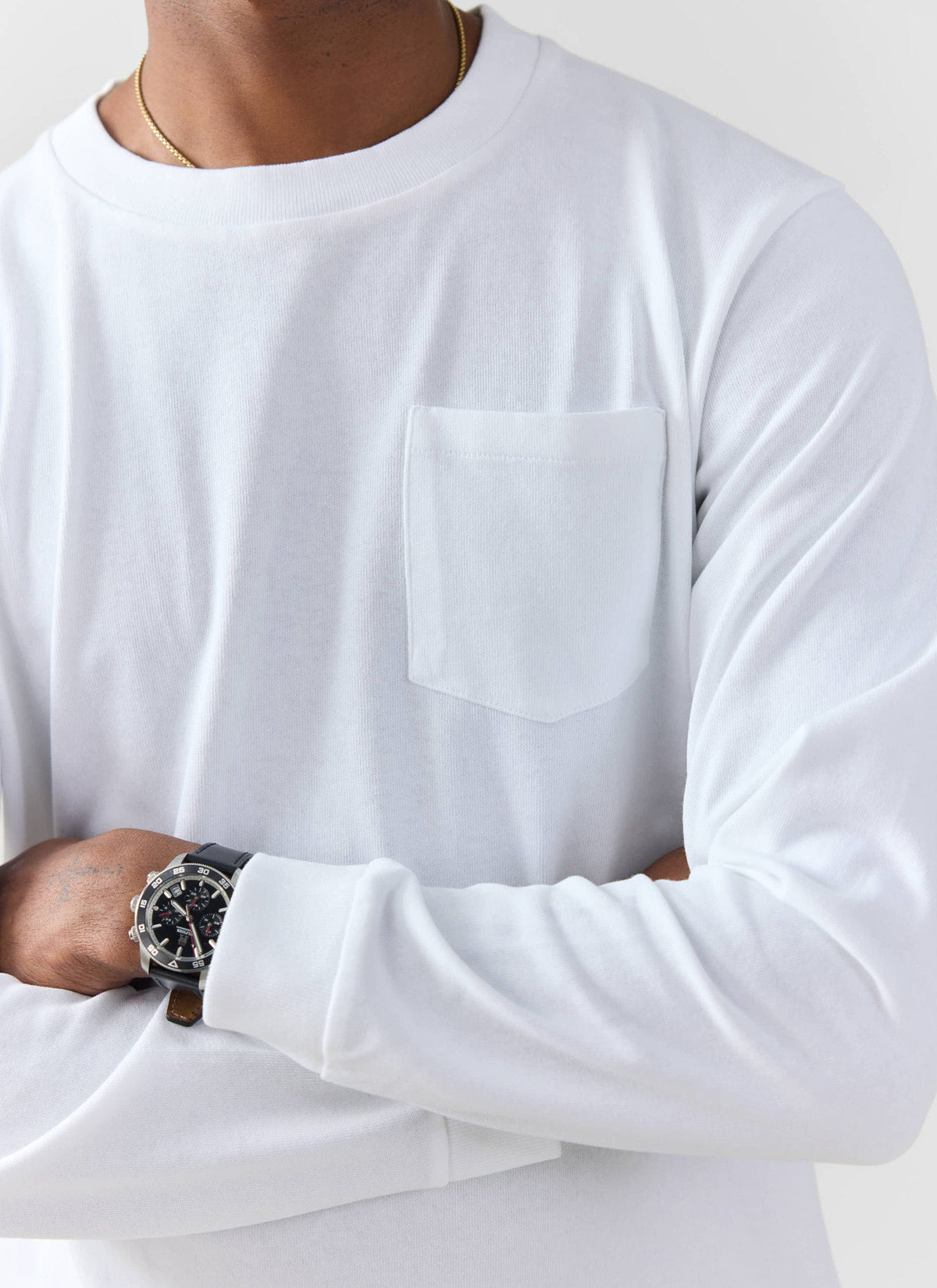 Long Sleeve Crew Neck T Shirt - Cotton - White | Percival