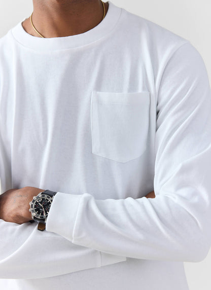 Long Sleeve Crew Neck T Shirt - Cotton - White | Percival