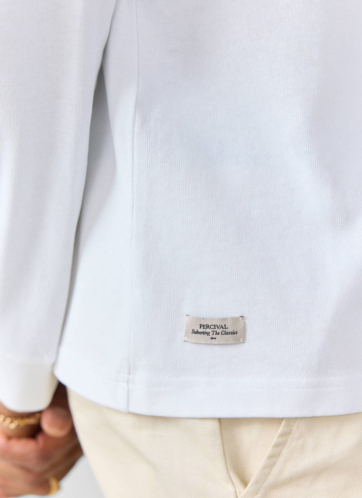 Long Sleeve Crew Neck T Shirt - Cotton - White | Percival